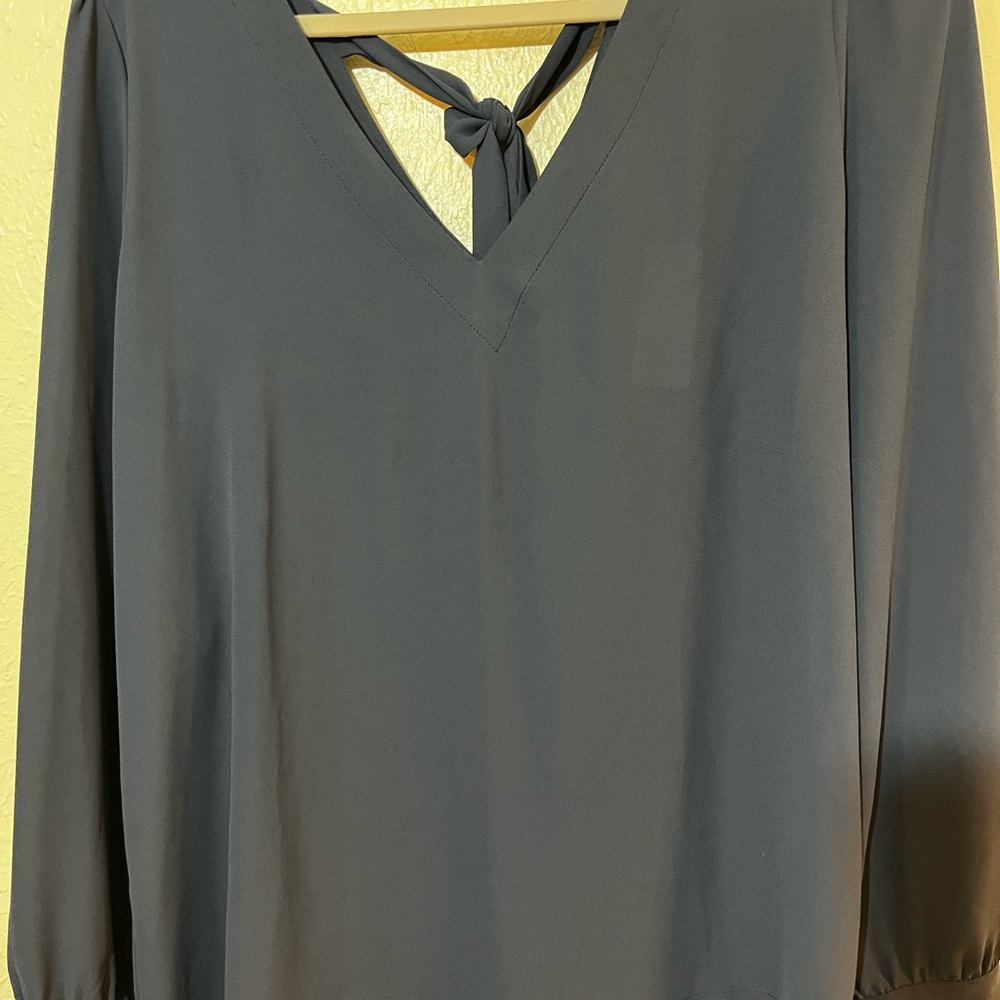 LOFT Blue Long Sleeve Tie Front Blouse